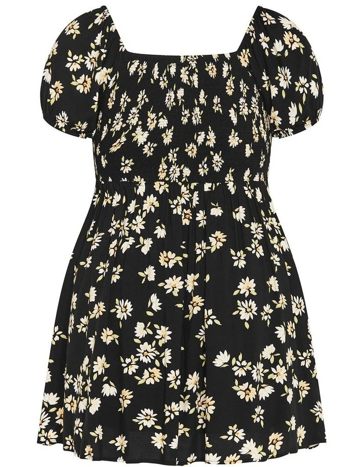 Abbie Short Sleeve Print Mini Dress in Black image 4