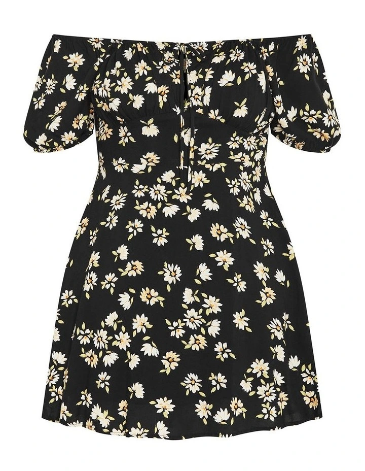 Abbie Short Sleeve Print Mini Dress in Black image 5