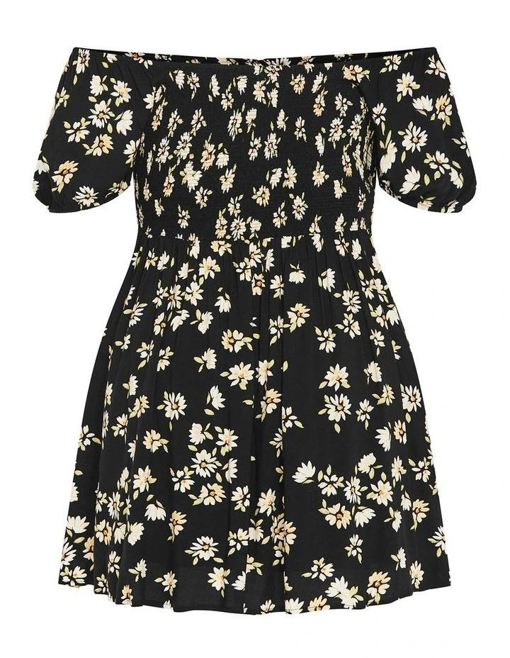 Abbie Short Sleeve Print Mini Dress in Black image 6