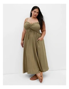 Maui Shirred Maxi Dress in Khaki