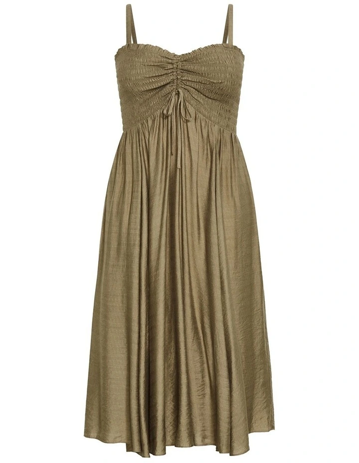 Maui Shirred Maxi Dress in Khaki image 3