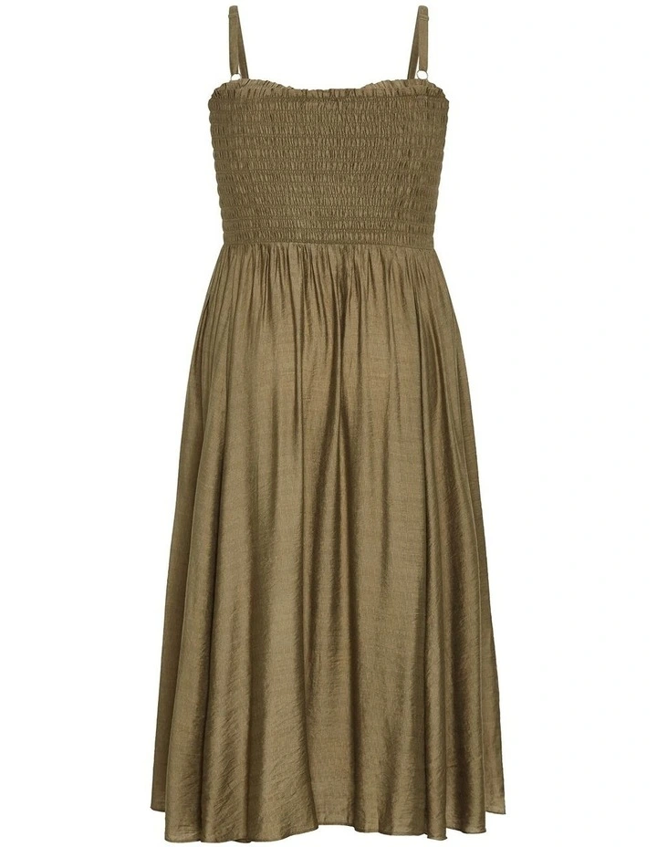 Maui Shirred Maxi Dress in Khaki image 4