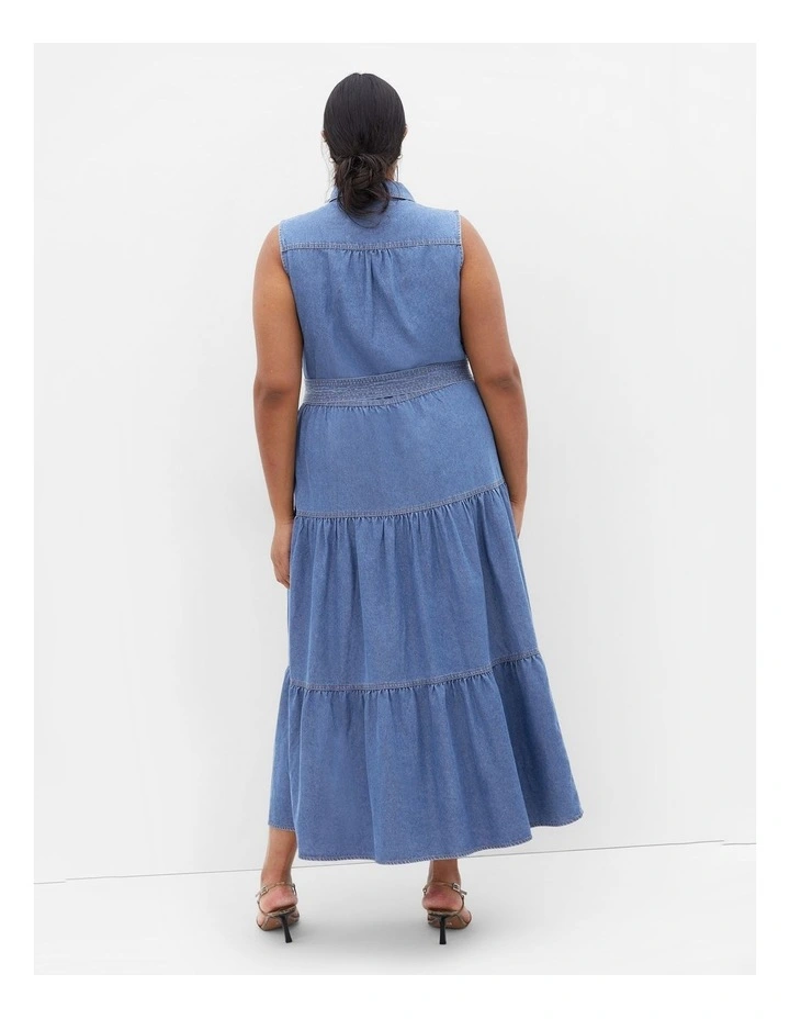 Raya Tiered Denim Maxi Dress in Blue image 2