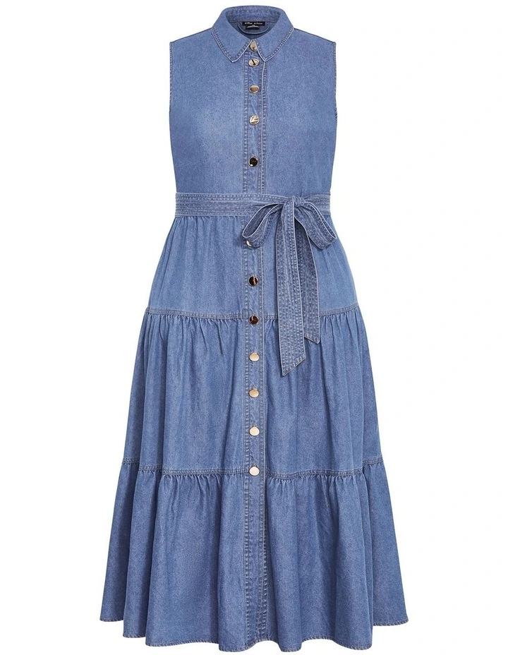 Raya Tiered Denim Maxi Dress in Blue image 3