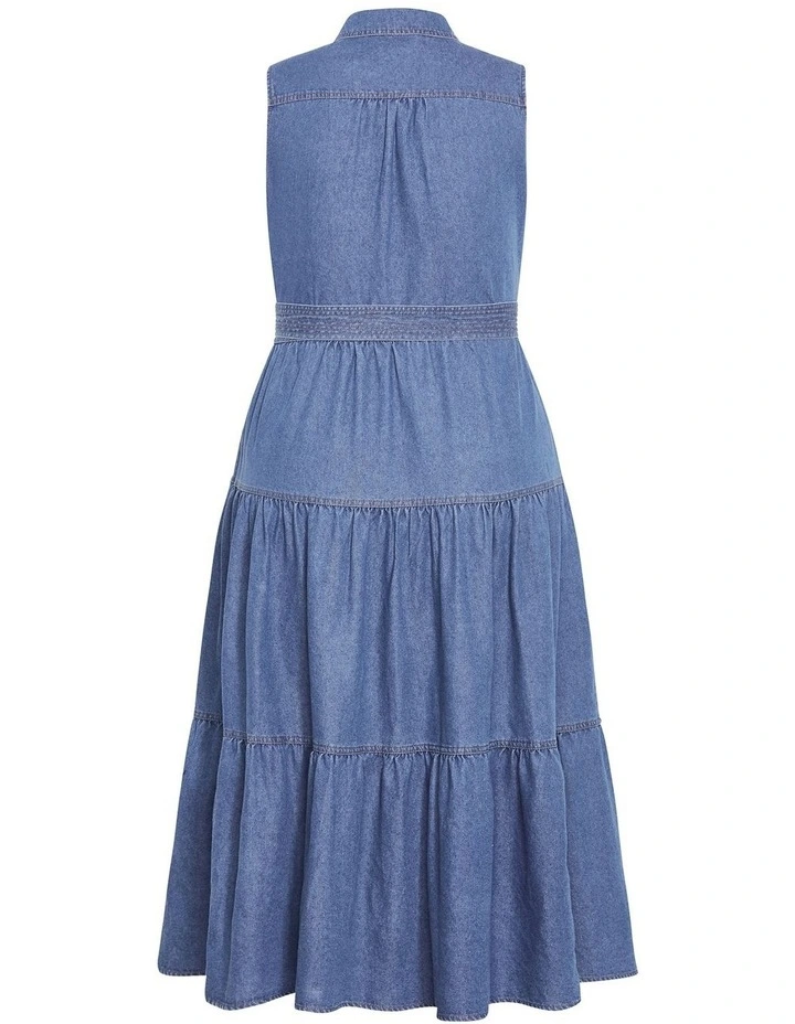 Raya Tiered Denim Maxi Dress in Blue image 4