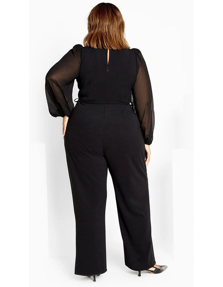 Sheer Sleeve Wide Leg Jumpsuit in Black image 2