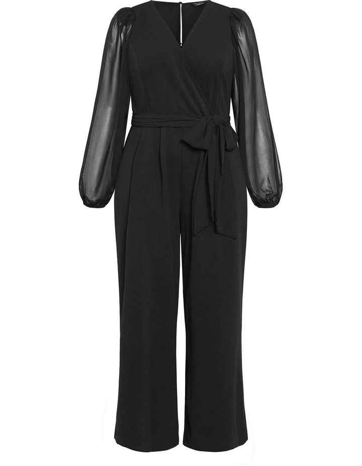 Sheer Sleeve Wide Leg Jumpsuit in Black image 3