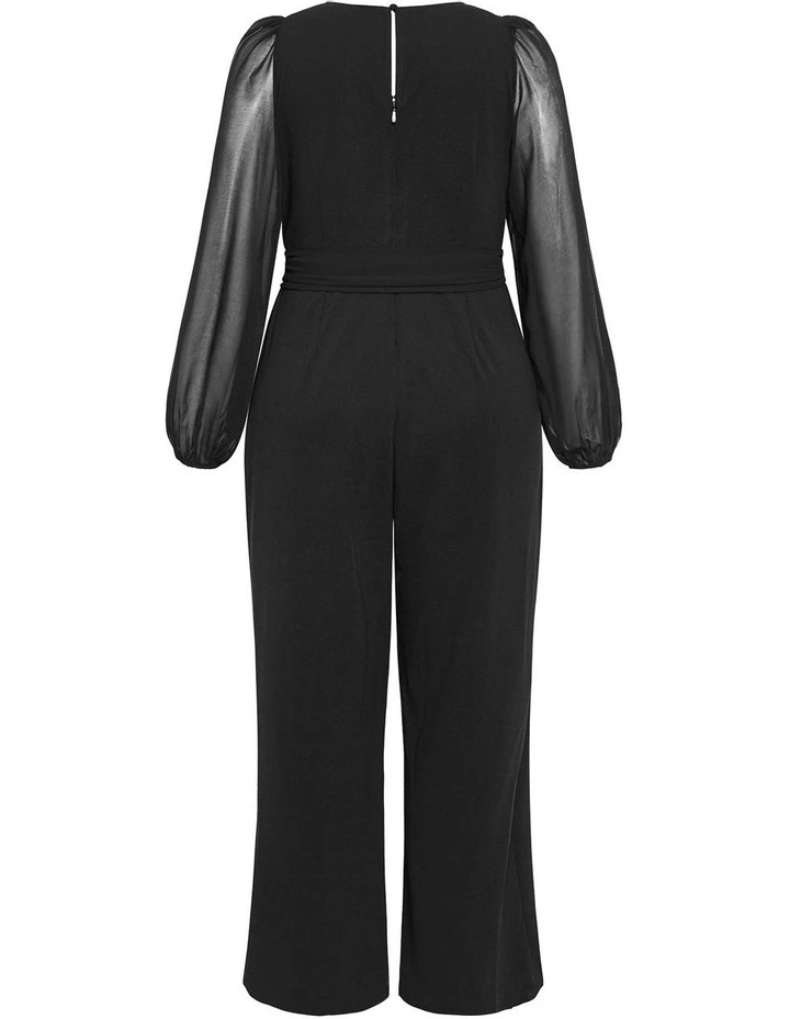 Sheer Sleeve Wide Leg Jumpsuit in Black image 4