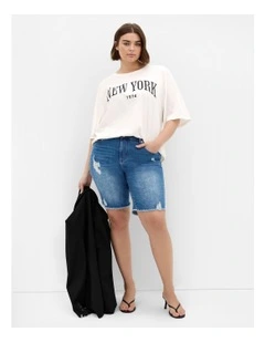 Distressed Longline Short in Blue