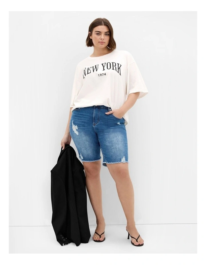 Distressed Longline Short in Blue image 1
