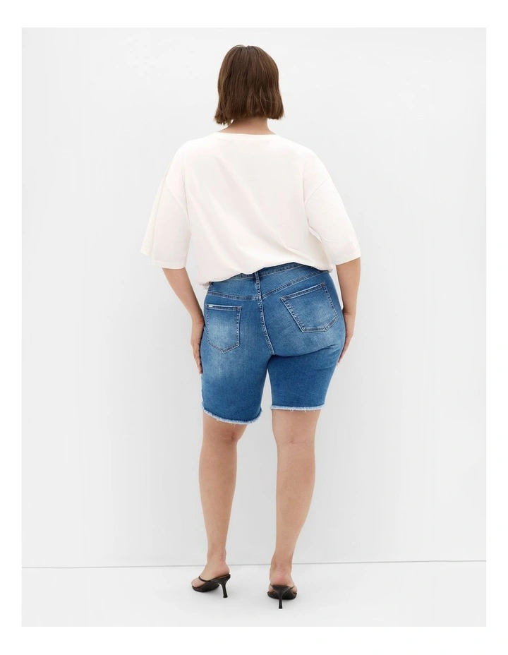 Distressed Longline Short in Blue image 2