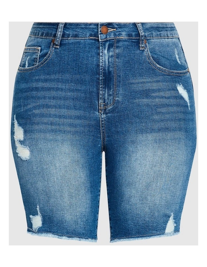 Distressed Longline Short in Blue image 3