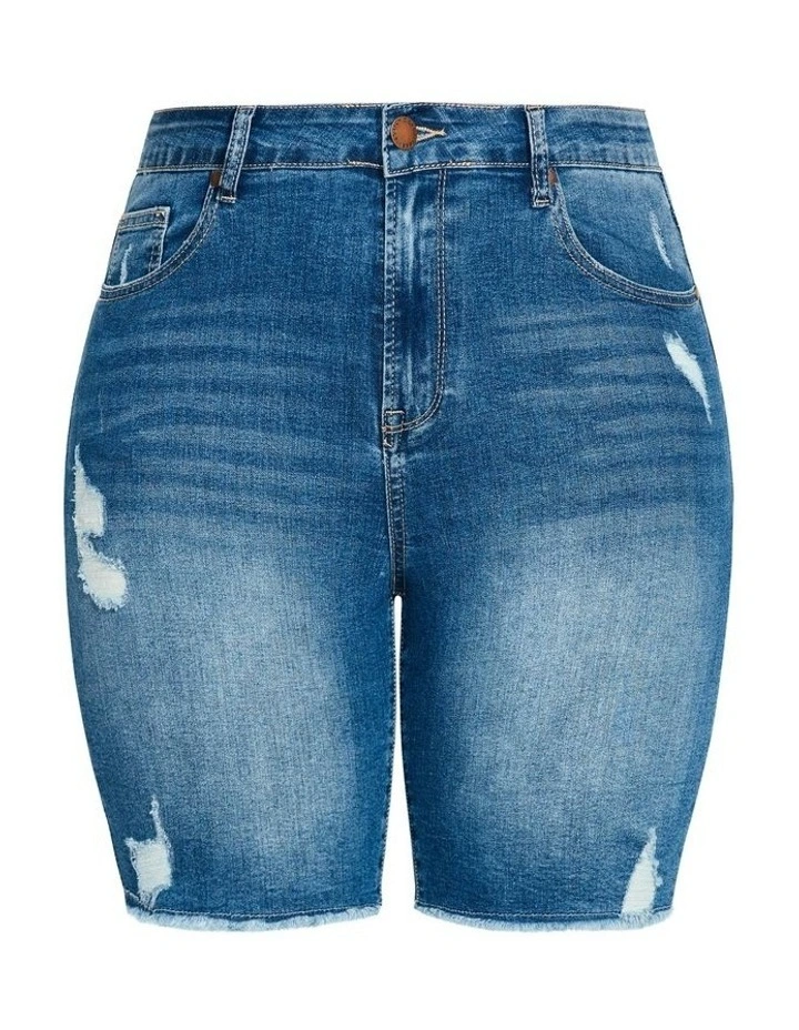 Distressed Longline Short in Blue image 5