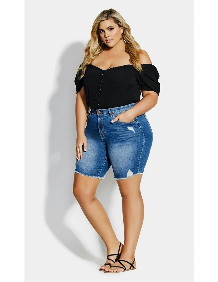 Distressed Longline Short in Blue image 7