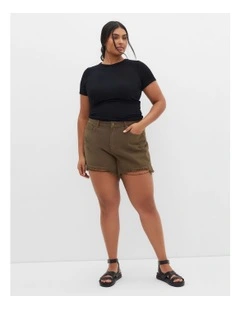 Rip Denim Short in Khaki