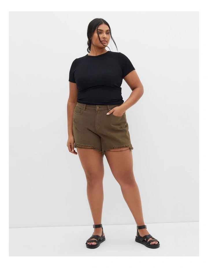Rip Denim Short in Khaki image 1