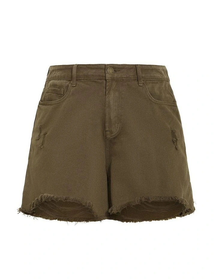 Rip Denim Short in Khaki image 3