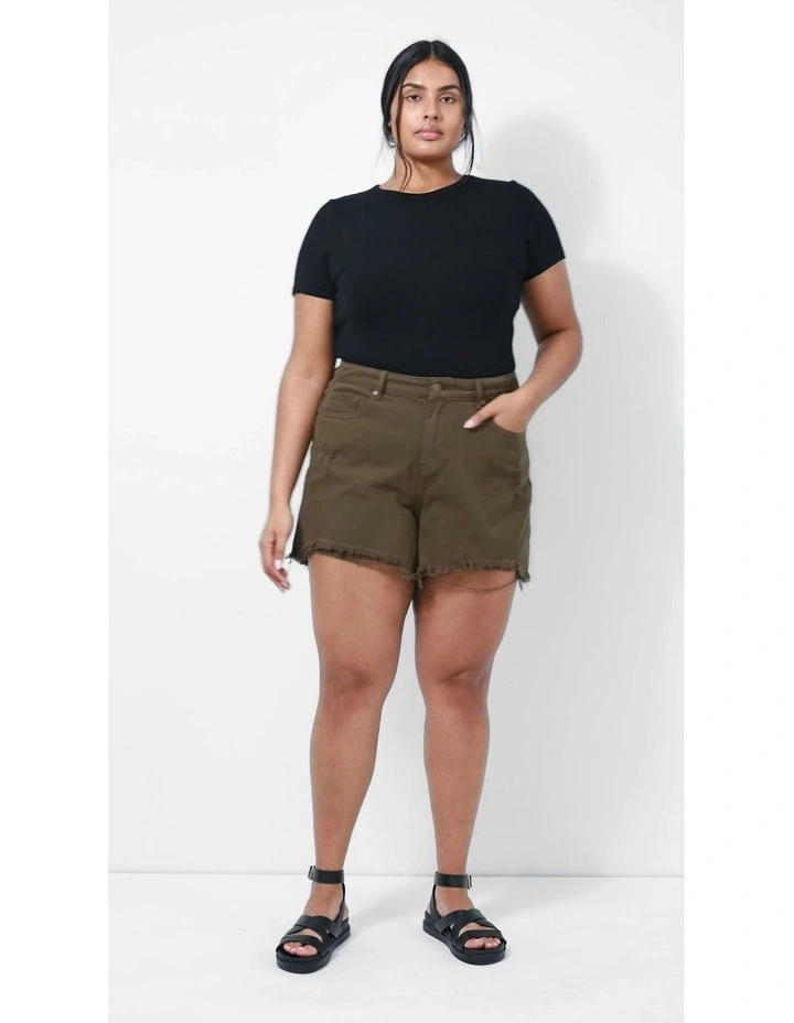 Rip Denim Short in Khaki image 5