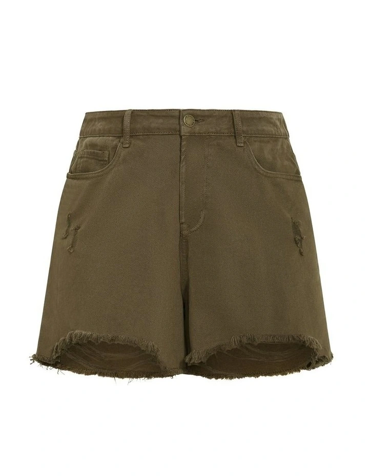 Rip Denim Short in Khaki image 6
