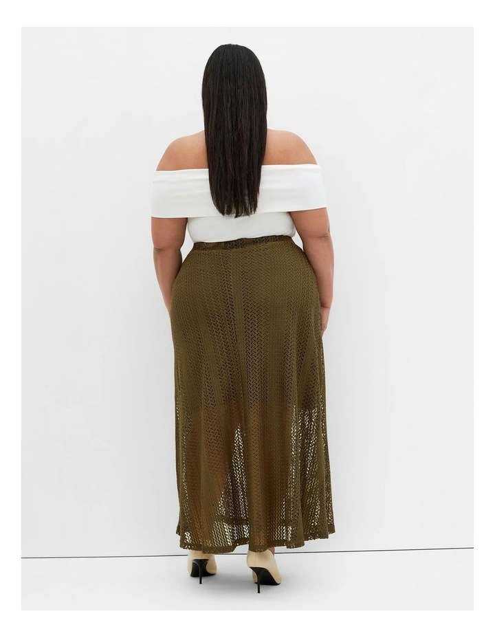 Crochet Maxi Skirt in Khaki image 2