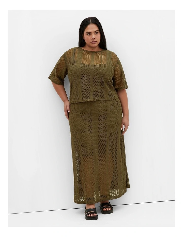 Crochet Maxi Skirt in Khaki image 3