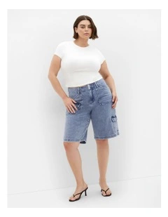 Aida Cargo Shorts in Mid Denim