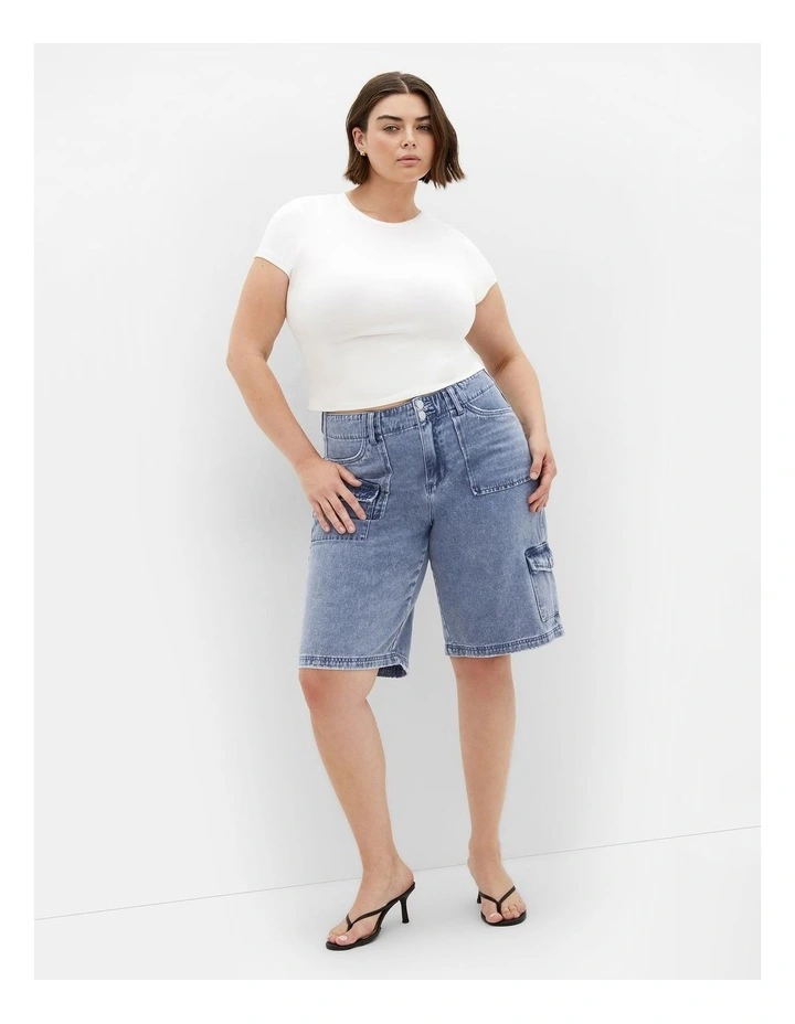 Aida Cargo Shorts in Mid Denim image 1