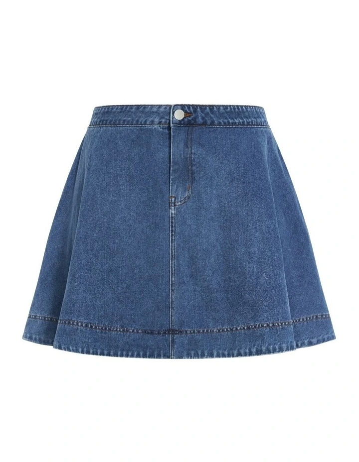 Denim Flare Skirt in Blue image 5