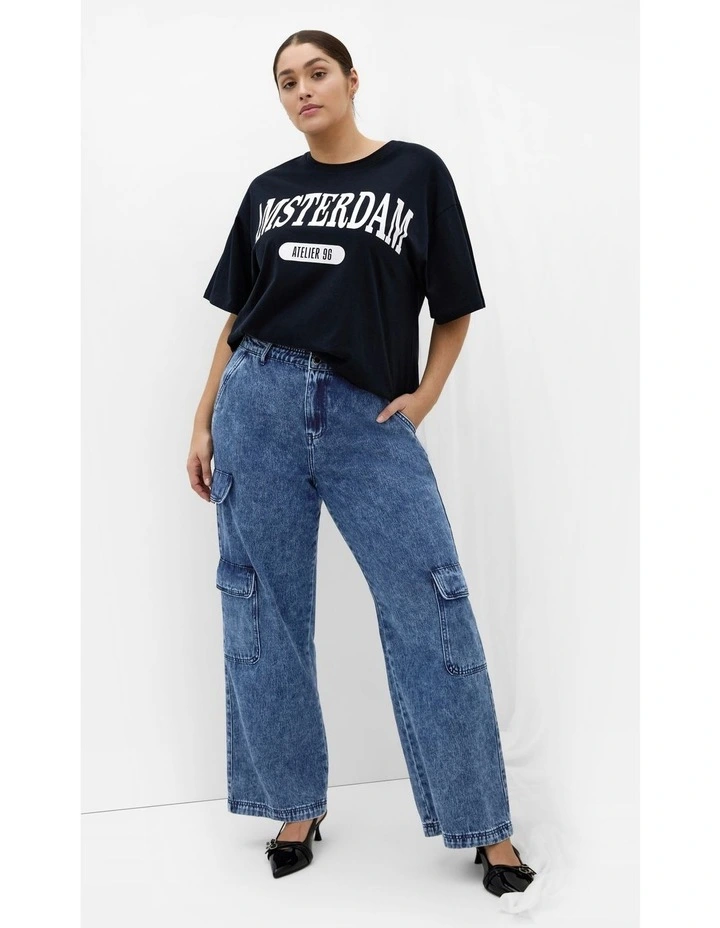 Harley Fit Cargo Detail Jeans in Mid Denim image 1