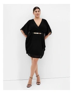 Draped Faux Wrap Dress in Black