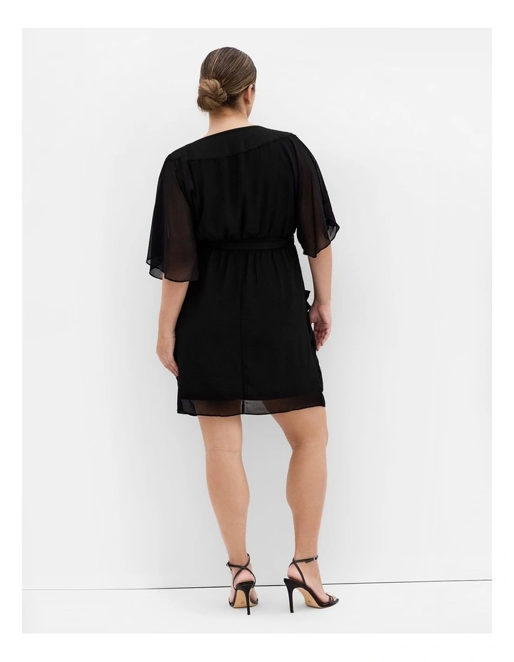 Draped Faux Wrap Dress in Black image 2