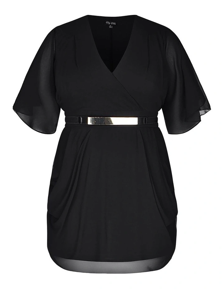 Draped Faux Wrap Dress in Black image 3