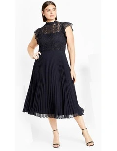 Livia High Neck Lace Midi Dress in Navy