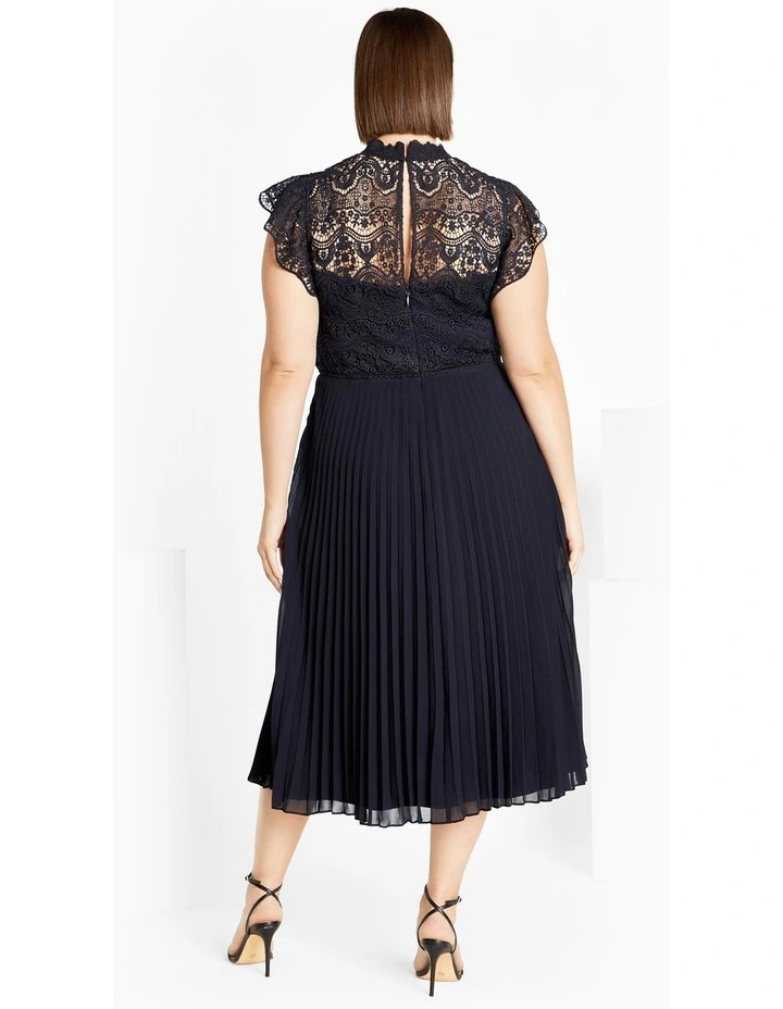 Livia High Neck Lace Midi Dress in Navy image 2
