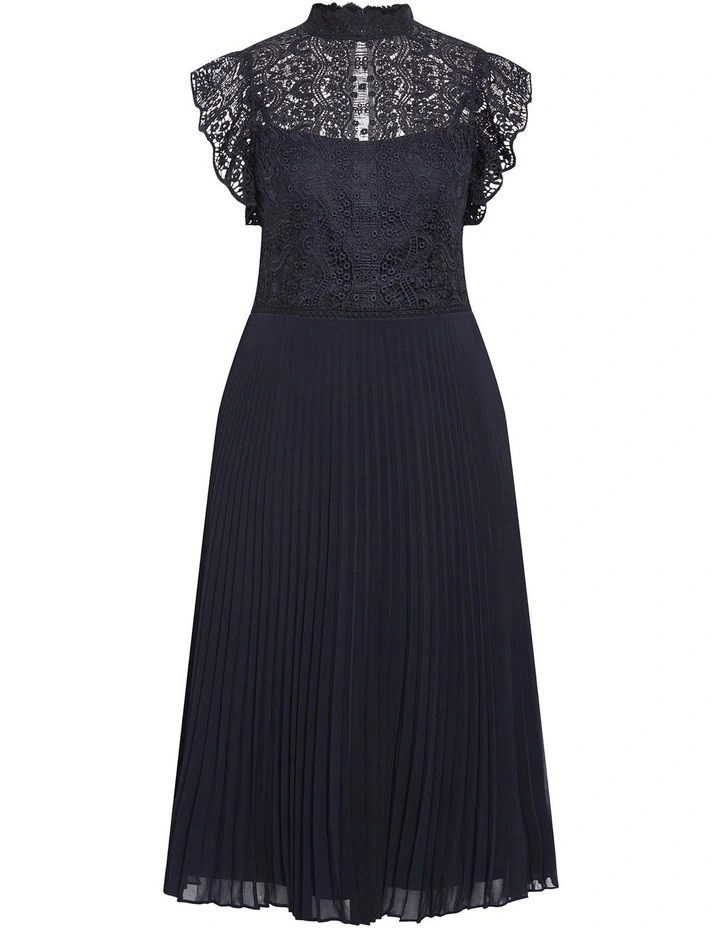 Livia High Neck Lace Midi Dress in Navy image 3