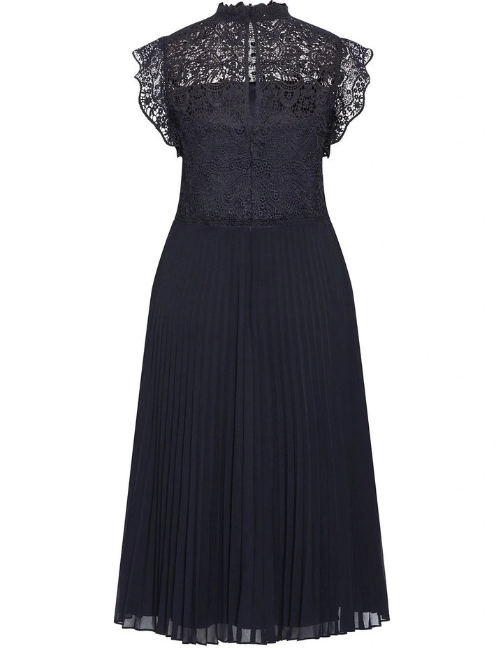 Livia High Neck Lace Midi Dress in Navy image 4