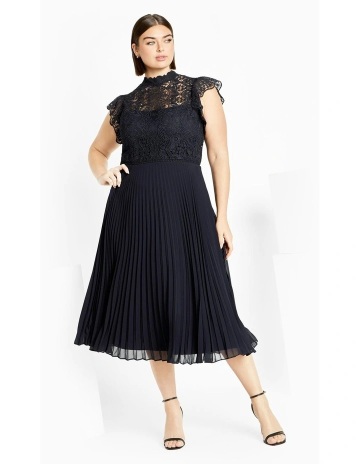 Livia High Neck Lace Midi Dress in Navy image 5