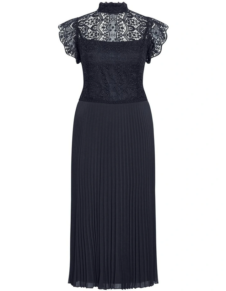 Livia High Neck Lace Midi Dress in Navy image 6