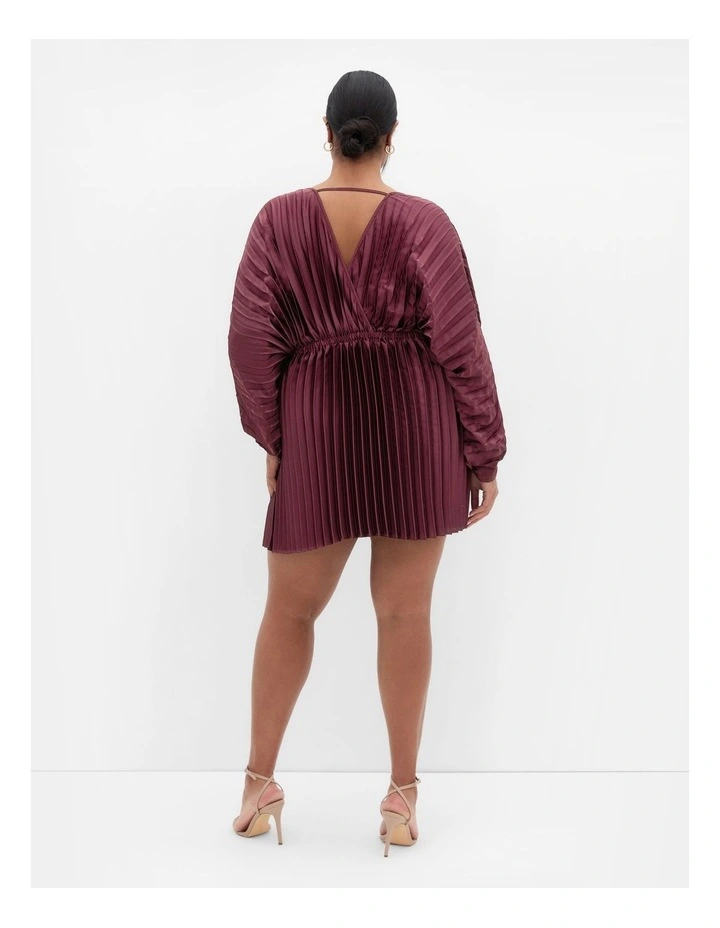 Chloe Pleat Dress in Red Burgundy image 2