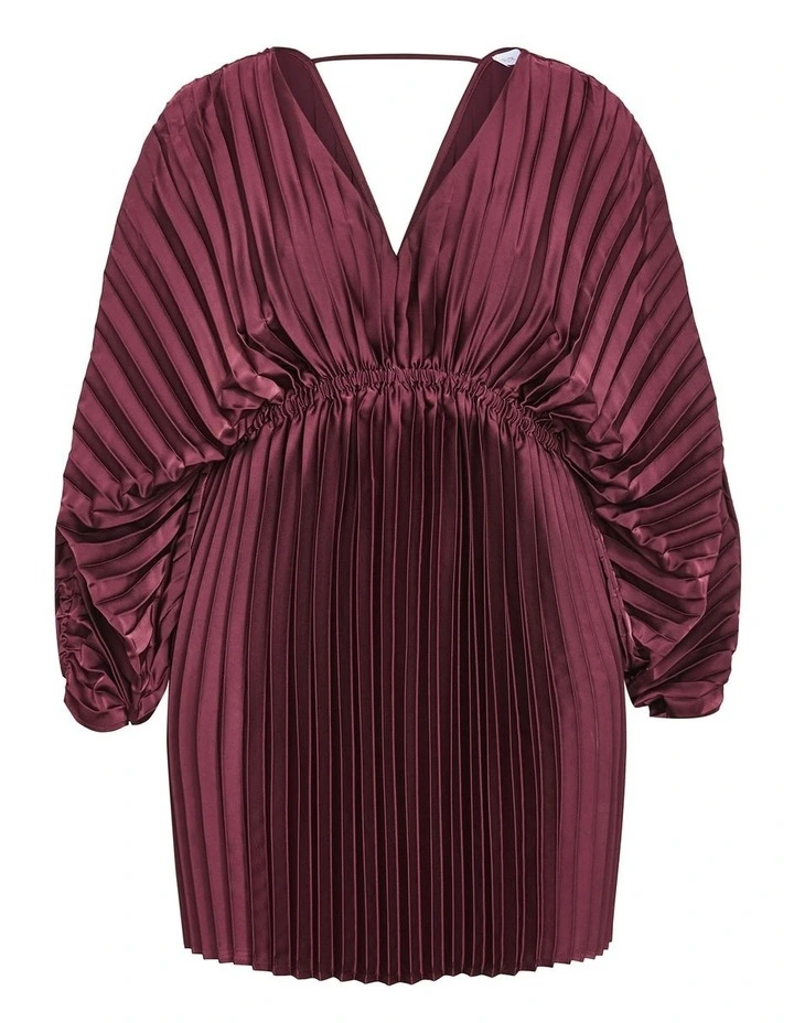 Chloe Pleat Dress in Red Burgundy image 3