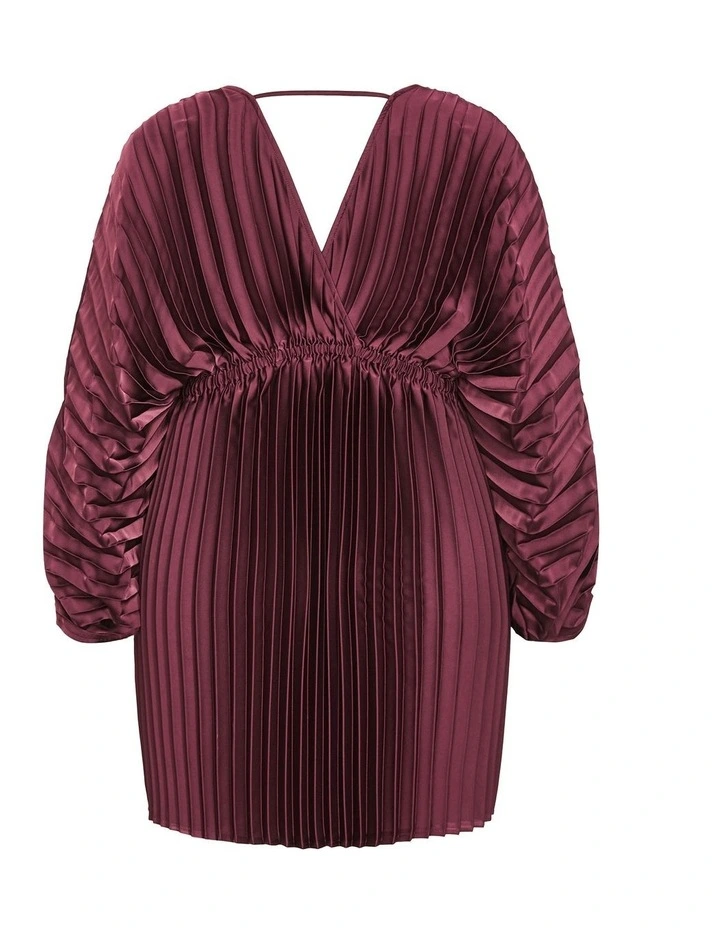 Chloe Pleat Dress in Red Burgundy image 4