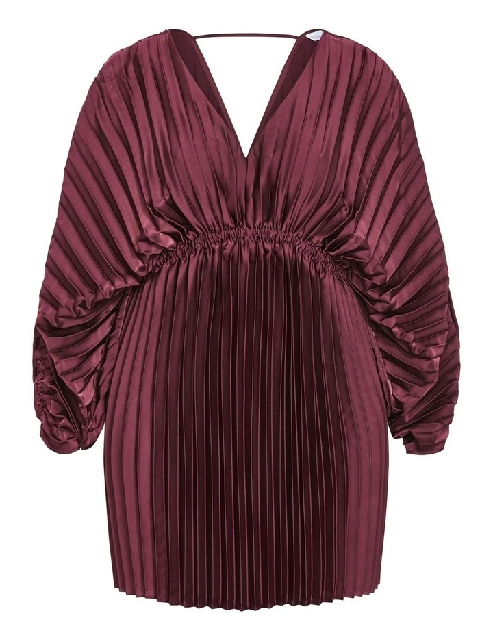Chloe Pleat Dress in Red Burgundy image 5