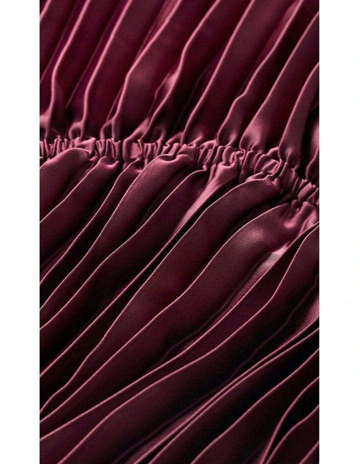 Chloe Pleat Dress in Red Burgundy image 7