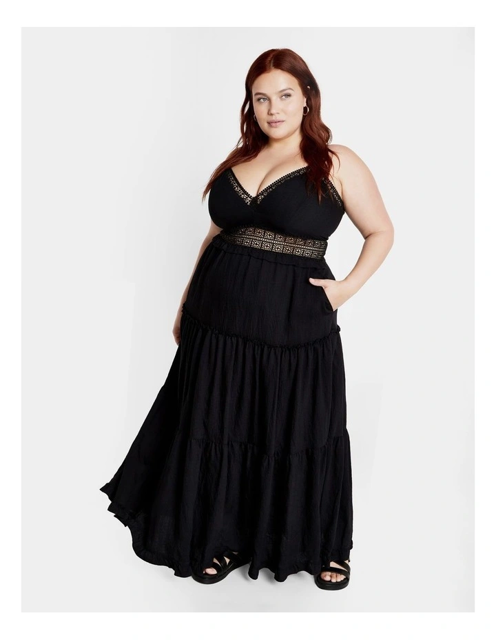 Aura Crochet Tier Maxi Dress in Black image 1