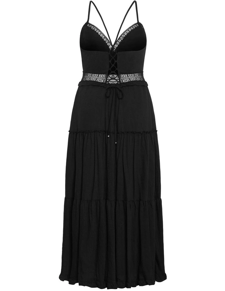 Aura Crochet Tier Maxi Dress in Black image 4