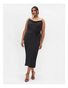 Adelina Cowl Neck Midi Dress in Black