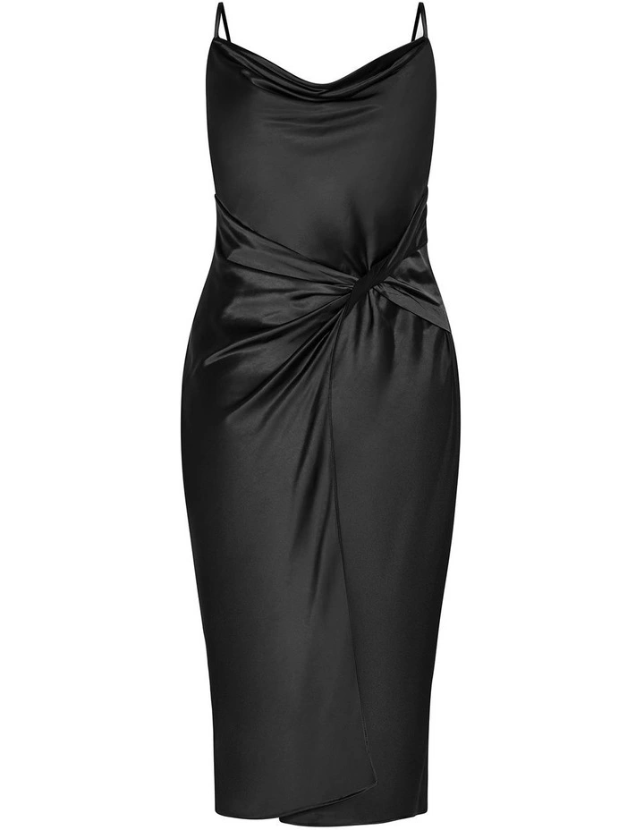 Adelina Cowl Neck Midi Dress in Black image 3
