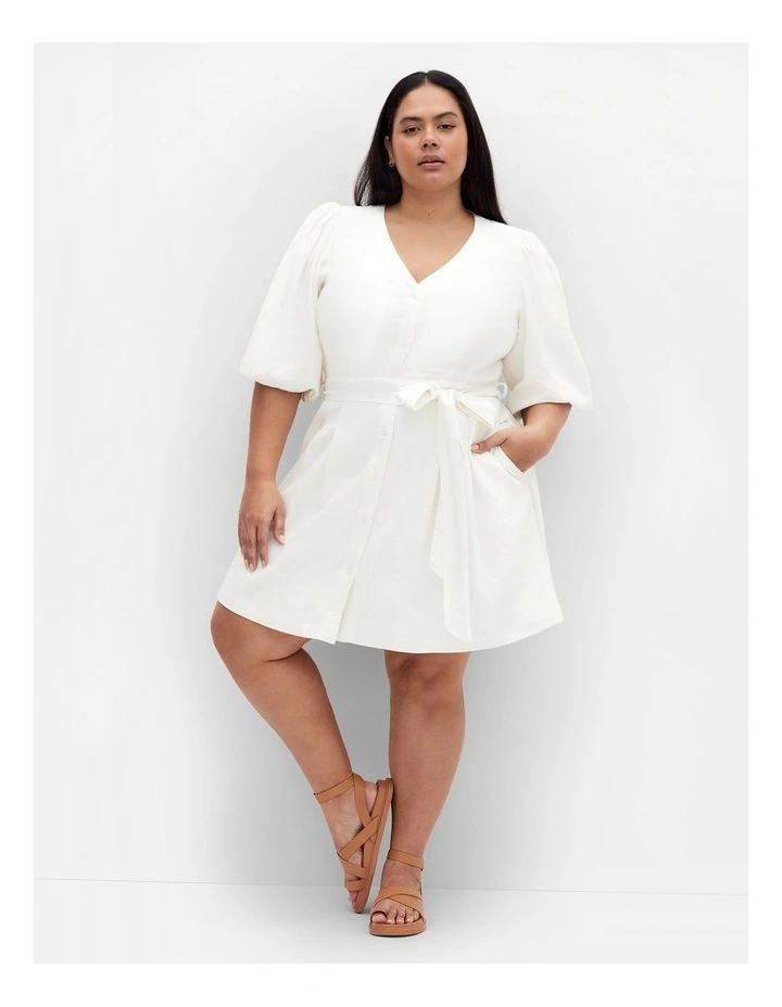 Lori Lined Linen Short Dress in Ivory image 1