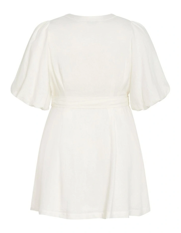 Lori Lined Linen Short Dress in Ivory image 4