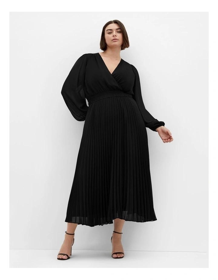 Finley Sheer Pleat Dress in Black image 1